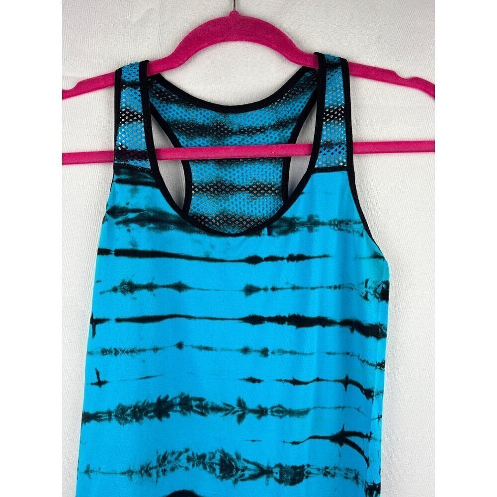 No Boundaries Womens Medium Racerback Tank Top Blue & Black Tie-Dye Mesh